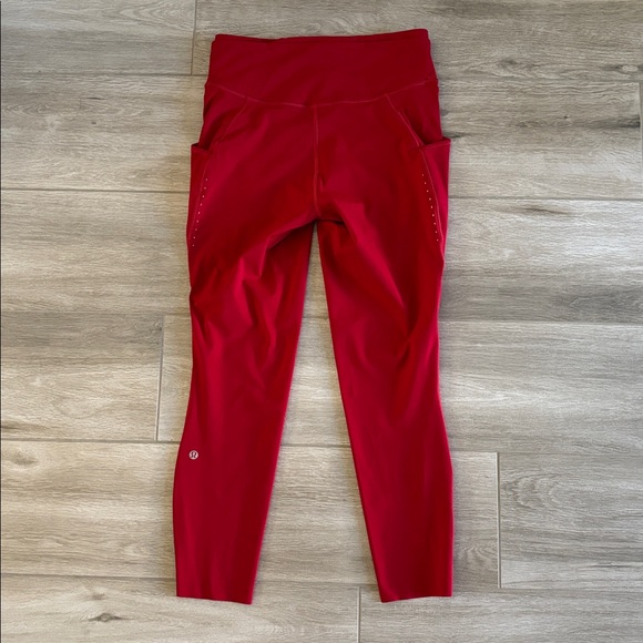Lululemon Dark Red Fast and Free Leggings With Pockets Size 10 - Picture 12 of 15